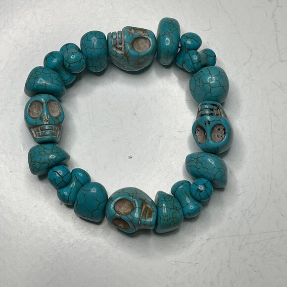 turquoise colored stone bracelet stretch style pull on jewelry boho bohemian - Picture 2 of 6